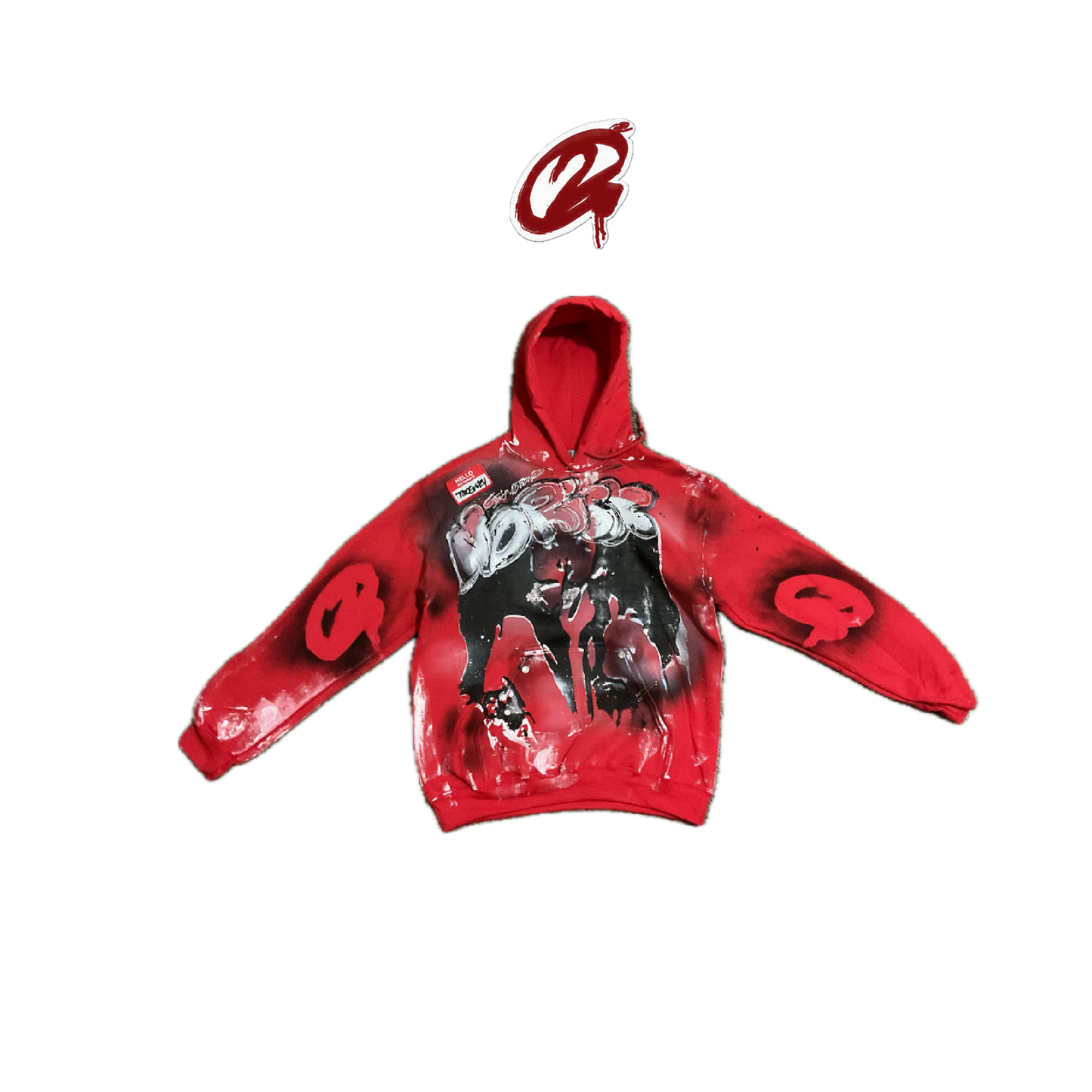 RED HELLO MY NAME IS TOOSMILEY HOODIE "